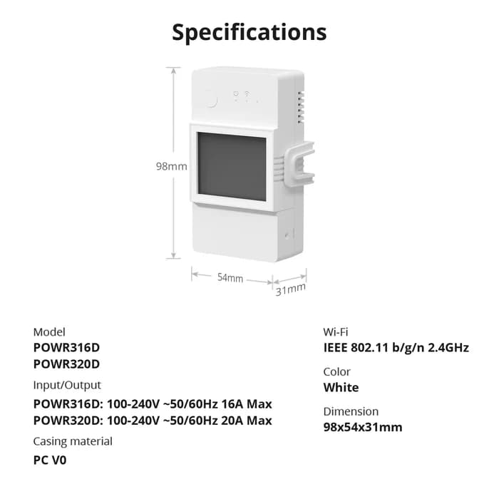 SONOFF POW Elite Smart Power Meter Switch | POWR320D thumbnail 3
