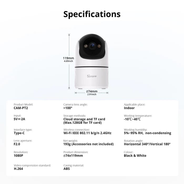SONOFF CAM Pan-Tilt 2 Smart Indoor Home Security Camera | CAM-PT2 thumbnail 6